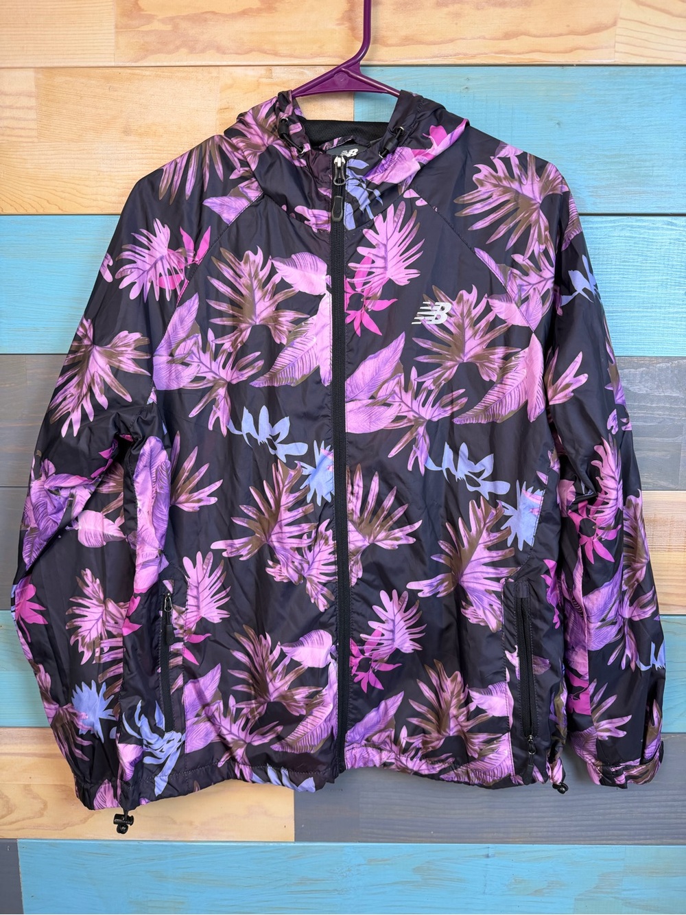 New Balance Tropical Floral-Print Hooded Windbreaker Purple Pink Hooded